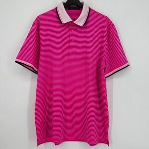 G/FORE Circle Gs Large Striped Golf Polo Shirt Hot Pink Short Sleeve Performance